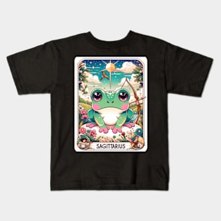 Sagittarius Zodiac Cottagecore Frog Tarot Card Birthday Kids T-Shirt